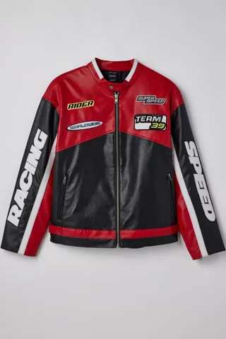 iets frans… + Oversized Patch Racer Moto Jacket
