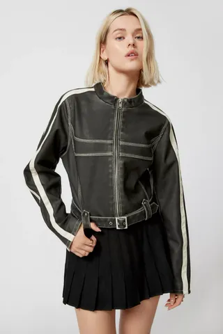 UO + Jordan Faux Leather Fitted Racer Moto Jacket