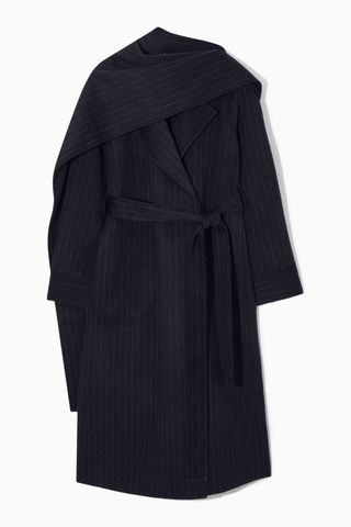 Cos + Oversized Pinstriped Wool Scarf Coat