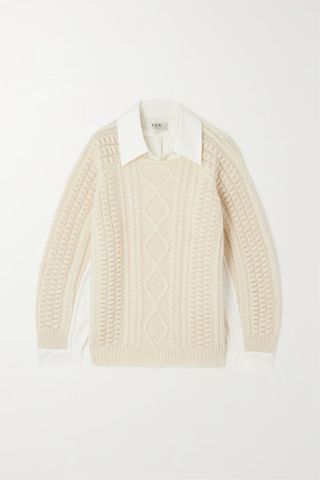SEA + Leni Cotton and Cable-Knit Wool Sweater