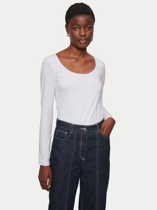 Jigsaw + Double Front Ballet Neck Top | White