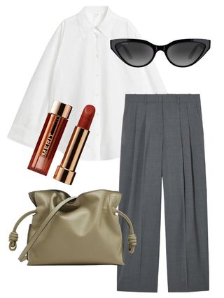 cute simple outfits: white shirt, wide leg trousers