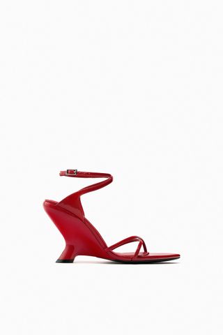Zara + Faux Patent Wedge Sandals With Straps