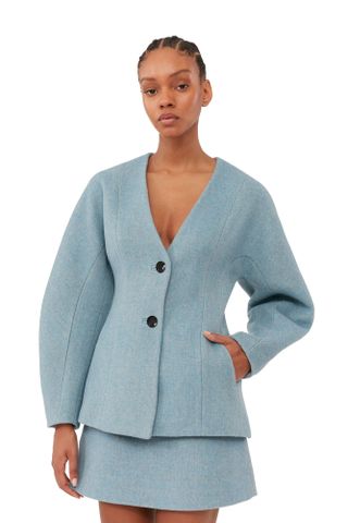 Ganni + Twill Wool Suiting Blazer