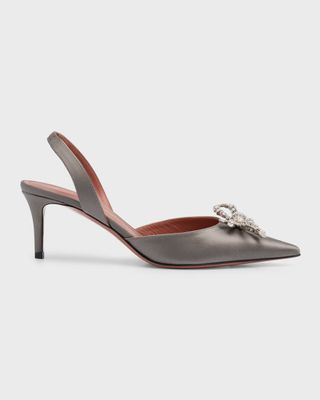 Amina Muaddi + Rosie Silk Crystal Bow Slingback Pumps