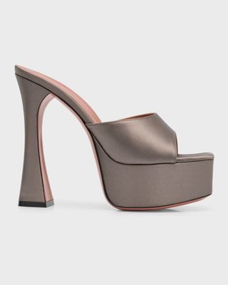 Amina Muaddi + Dalida Satin Slide Platform Sandals