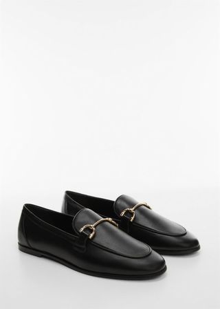 Mango + Leather Moccasin With Metallic Detail