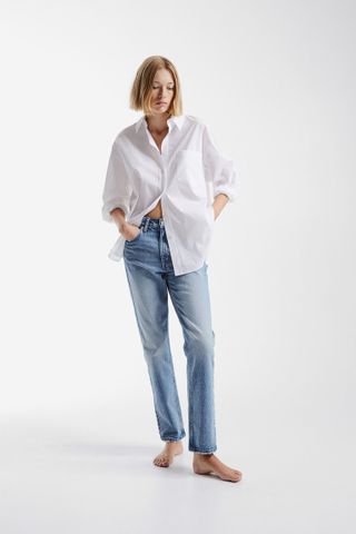 H&M + Vintage Straight High Jeans in Light Blue