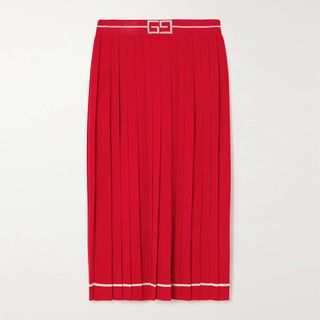 Gucci + Pleated Striped Wool Midi Skirt