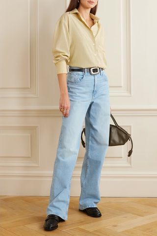 Mother + + Net Sustain Spinner Zip Heel High-Rise Wide-Leg Jeans
