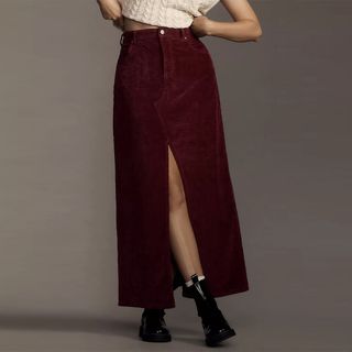 Pilcro + Madi Front-Slit Corduroy Skirt