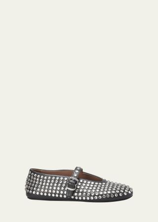 Alaïa + Leather Mary Jane Flats With Allover Studs