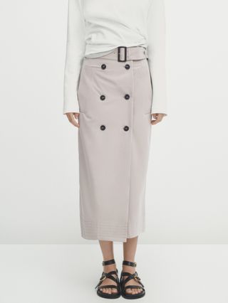 Massimo Dutti + Belted Double-Buttoned Midi Skirt
