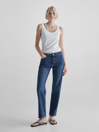 Massimo Dutti + Straight Fit Comfort Mid-Rise Jeans