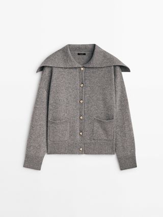 Massimo Dutti + Wool and Cashmere Blend Cardigan with Sailor Collar