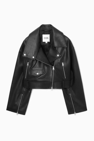 COS + Oversized Cropped Leather Biker Jacket