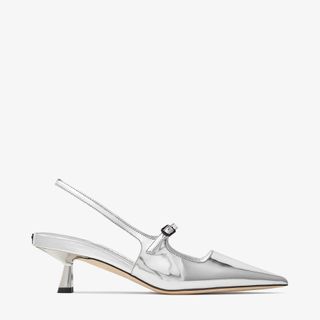 Jimmy Choo + Silver Liquid Metal Leather Pointed Pumps