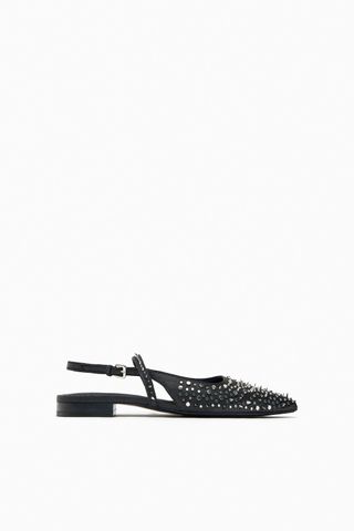 Zara + Studded Flat Slingback Shoes