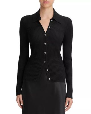 Vince + Ribbed Button Front Cardigan