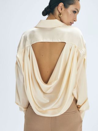 Reiss + Fleur Atelier Silk Drape Back Shirt