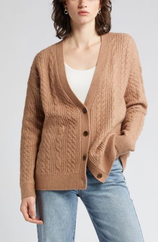 Nordstrom + Cable Stitch Oversize Button-Up Sweater