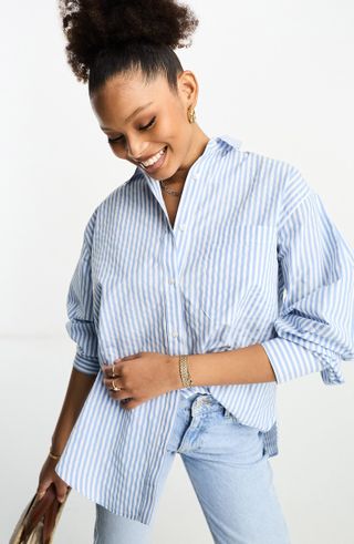 Asos Design + Oversize Stripe Cotton Button-Up Shirt