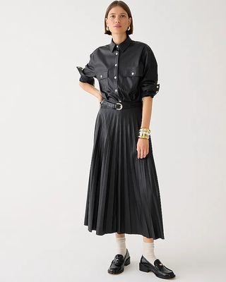 J.Crew + Pleated Skirt in Faux Leather