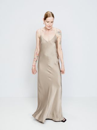 Raey + V-Neck Silk-Satin Maxi Dress