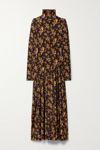 Ulla Johnson + Fernanda Gathered Floral-Print Stretch-Jersey Turtleneck Dress
