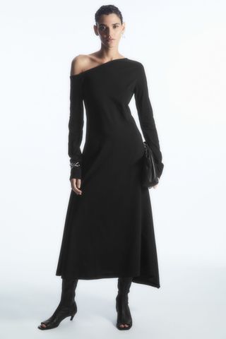 COS + Off-The-Shoulder Asymmetric Midi Dress