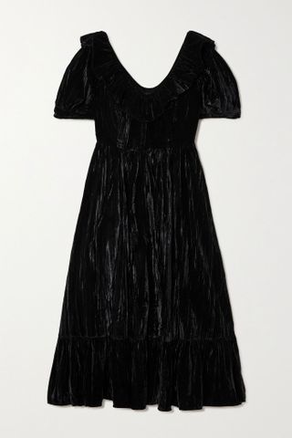 Batsheva + May Ruffled Tiered Velvet Midi Dress