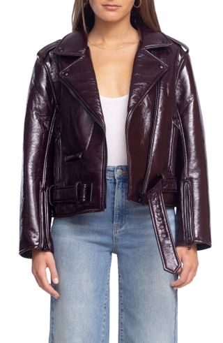 Blanknyc + Shiny Crinkle Faux Leather Moto Jacket