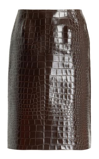 16Arlington + Wile Croc-Effect Leather Midi Skirt