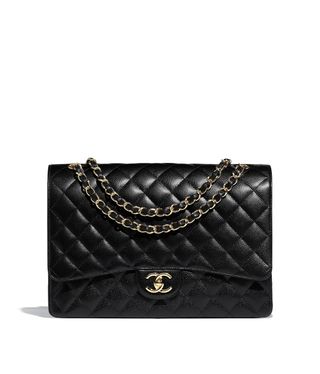 Chanel + Maxi Classic Handbag Grained Calfskin & Gold-Tone Metal Black