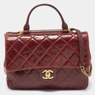 Chanel + Chanel Burgundy Aged Leather Gold Bar Top Handle Bag Chanel | The Luxury Closet