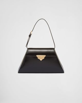 Prada + Medium Brushed Leather Handbag in Black