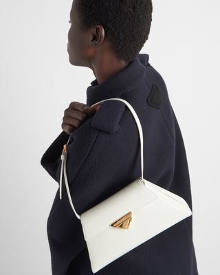 Prada + Medium Brushed Leather Handbag in White