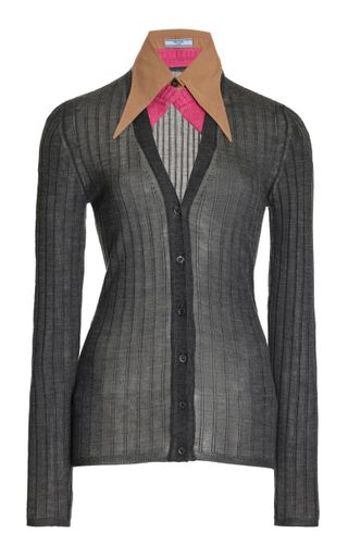 Prada + Collared Knit Silk Cashmere Cardigan