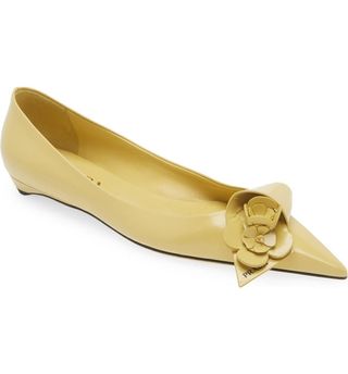 Prada + Loop Bouquet Pointed Toe Flats in Yellow
