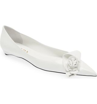Prada + Loop Bouquet Pointed Toe Flats in White