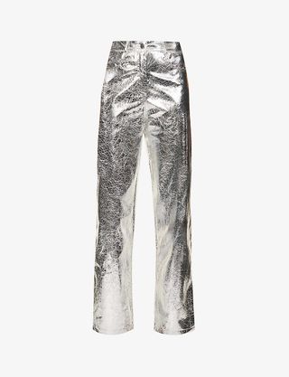 Amy Lynn + Lupe Metallic High-Rise Straight-Leg Faux-Leather Trousers