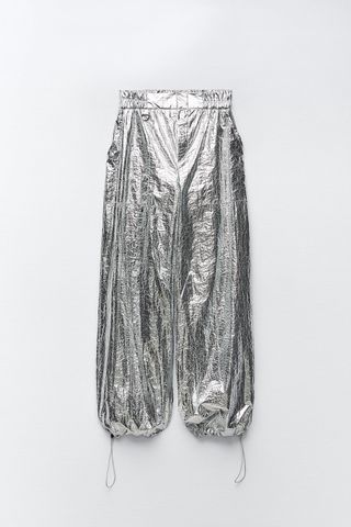 Zara + Wide-Leg Metallic Trousers