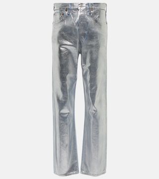 Agolde + Metallic High-Rise Straight Jeans