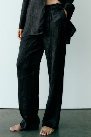 Zara + Wrinkled Satin-Effect Pajama Pants