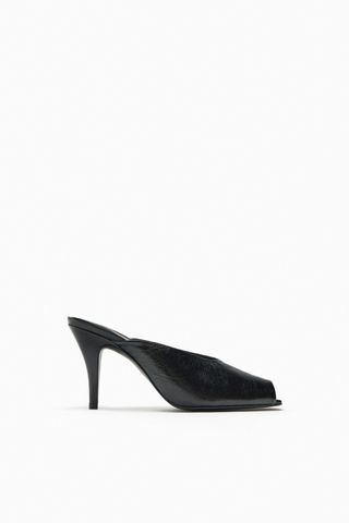 Zara + Heeled Leather Slides