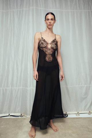 Zara + Lace Trim Georgette Dress