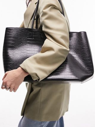 Topshop + Tala Croc Embossed Faux Leather Tote Bag