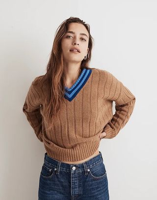 Madewell + Tipped V-Neck Oversized Sweater