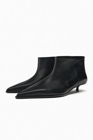 Zara + Leather Kitten Heel Ankle Boots