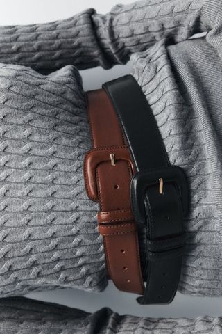 Zara + Leather Belt with Square Buckle